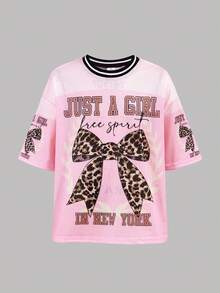 SHEIN 2pcs/Set Tween Girls' Loose Fit Butterfly Print T-Shirt And Denim Print Wide Leg Pants Set, Casual, Fashionable, Versatile, Suitable For Party, Outing, Photoshoot With Sisters, Park, Camping, Vacation, Daily Wear - Pink - View 6