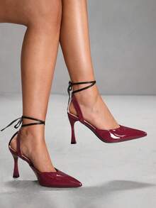CUCCOO SZL Sexy Pointed High-Heeled Strap Women's Shoes Spring Shoes - Burgundy - View 2