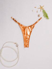 Swim Vcay 全身印花丁字比基尼泳裤，适合夏季海滩穿着 - 橘色 - 查看 2