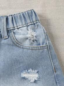 Tween Girls Y2K Style Jeans, Vintage Light Wash Distressed, Ripped, Frayed, Relaxed Fit, Soft & Comfortable Fabric, & Versatile, Girls Denim - Light Wash - View 5