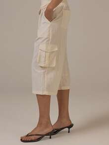 MUSERA Quần Capri buộc eo kiểu cargo mùa xuân hè dễ thương ấm áp phong cách đồng quê mùa xuân tươi mát thường ngày - trắng - Xem 3