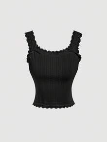 SHEIN MOD Black Lace Trim Jacquard Textured Bow Decor Camisole,Summer Tops,Summer Outfits For Women,Going Out Tops,Summer,Cute Tops,Y2k Tops,Rave,Country,Fairycore,Brunch Outfits For Women,Minimalist,Concert Outfits,Black Tops - Black - View 1