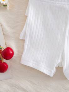 SHEIN Bộ 4 quần short dệt kim mềm mại, màu trơn, cạp chun cho bé gái sơ sinh, kiểu dáng thường ngày. - trắng - Xem 5