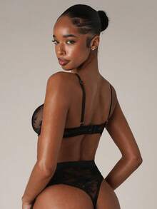 SHEIN BAE 2pcs/Set Floral Lace Lingerie Set For Women - Black - View 2