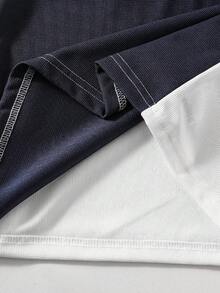 SHEIN Vacaura 1 pieza Camisa polo suave y cómoda de moda para niños, adecuada para salidas, fotos, escuela, diversas ocasiones, artículo esencial de verano para adolescentes varones - Azul Marino - Ver 5