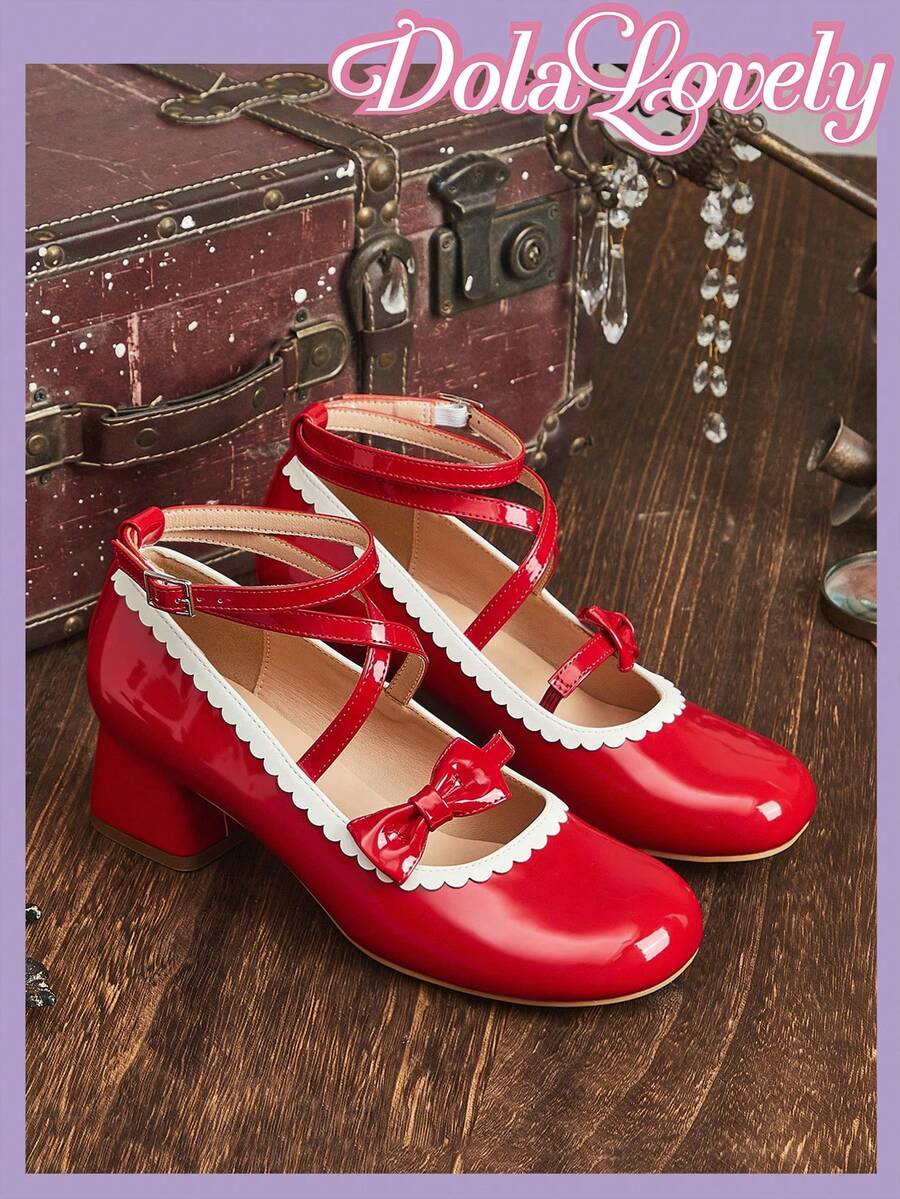 Dola Lovely 女士搭扣设计百搭时尚高跟鞋 - 紅色 - 查看 1