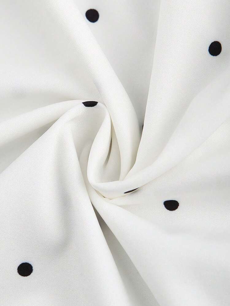 Franclia 2-częściowy damski biały, haftowany w kropki, obszerny zestaw: koszula z długim rękawem i szorty, uniwersalny na co dzień, do pracy, na co dzień i do domu - Biały - Zobacz 8