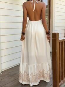 Sunnyshic Đầm nữ cổ chữ V kiểu Bohemian in họa tiết, thắt eo, thích hợp cho kỳ nghỉ biển, mùa xuân/hè. - Nhiều màu - Xem 2