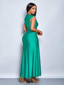 SOLERSUN Vestido elegante de mujer con decoración de metal de unicolor, ajuste ceñido, apto para uso diario, compras, fiestas y reuniones - verde menta - Ver 2