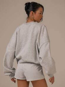 MUSERA Graphic Oversized Cropped Jumper Sweatshirt Spring Summer Cute Cosy Cottage Core Spring Dew Casual - Light Grey - View 4