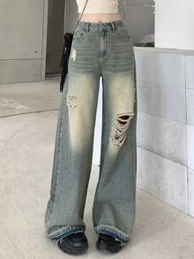 DAZY Women's Loose Fit Distressed Washed Copper Tone Denim Jeans - Black - View 8