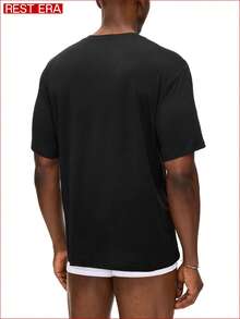 SHEIN 1pc Men's Black Short Sleeve Casual Undershirt, Summer - Black - View 2