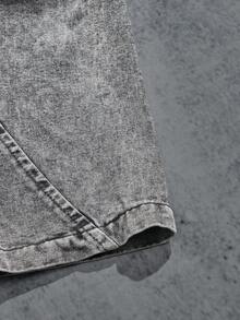 Manfinity ZONE917 男士纽扣口袋直筒休闲宽松牛仔裤，街头潮流百搭 - 灰色 - 查看 3