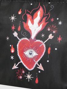 ROMWE Goth Black Personalized Heart Flame Thermal Insulation Bag - Black A - View 3