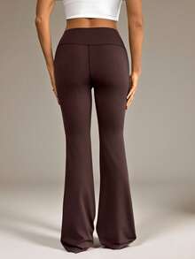 SHEIN Tall Women's High Waist Elastic Yoga Pants, Slimming Fitness Leggings - Brown - View 2