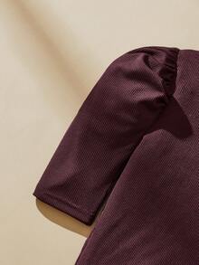 SHEIN 少女泡泡袖上衣和印花阔腿裤两件套，适合日常外出和度假穿着 - 彩色 - 查看 12