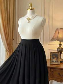 DreamSkyne 大码女式雪纺纯色 A 字裙 - 黑色 - 查看 3