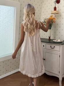 CottageSlumber Áo ngủ nữ trễ vai buộc dây in họa tiết chấm bi - Nhiều màu - Xem 4