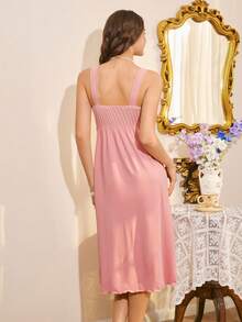 Elegant Mature Southern France Style Slip Dress For Women - Dusty Pink - View 2