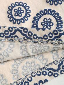 Sweetra Women's Bohemian Style Casual Faux Embroidery Print Wide Leg Straight Pants, Spring/Summer - Blue and White - View 5