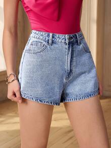 Selenza Women's Casual Everyday Commute Versatile Bow Embroidery Denim Shorts, Summer - Light Wash - View 2