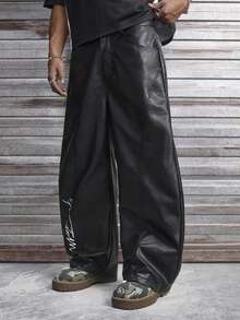 AXEPEAK Pantalones casuales de hombre con bolsillos en diagonal, estampado gráfico y ajuste holgado - Negro - Ver 5