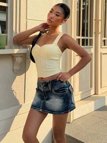 Muchica Holiday Women's Summer Casual Vacation Solid Color Wide Strap Top - Yellow - View 6