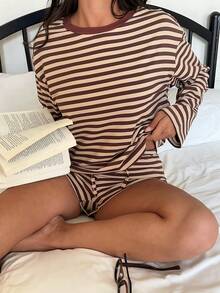 Lowkey Lull Bộ đồ ngủ kẻ sọc thoải mái, phù hợp cho phong cách đường phố ngoài trời, mùa xuân. - Nhiều màu - Xem 3