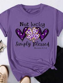 EMERY ROSE Plus Size Letter & Heart Graphic Crew Neck Short Sleeve T-Shirt - Purple - View 3