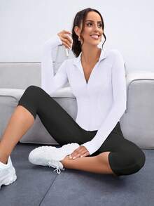 SHEIN Sovereign Charm 女款純色簡約日常長袖運動外套 - 白色 - 查看 5