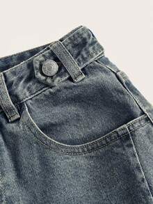 SHEIN EZwear 女士宽松休闲百搭百慕大牛仔短裤，带口袋 - 藍色 - 查看 3