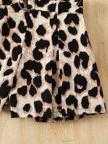 SHEIN Teen Girl Knit Texture Camisole & Leopard Print Shorts 2 Pieces Set, Casual - Apricot - View 5