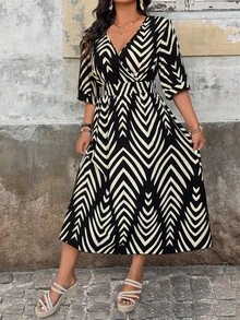 SHEIN Tall CURVE Elegant Floral Print Short Sleeve Dress, Summer - Multicolor - View 6