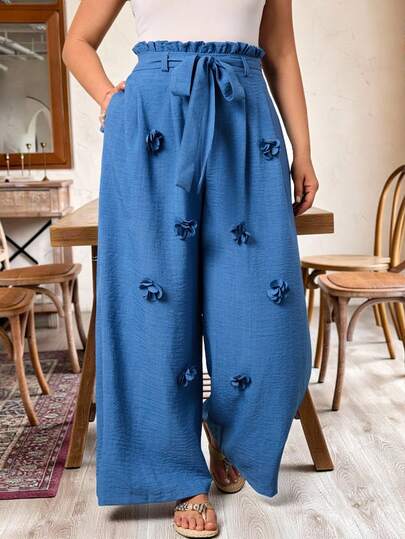 Weeklong Plus Size Casual Everyday Solid Color Loose Wide Leg Pants