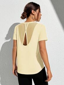 Sovereign Charm Cut Out Front Crop Sports Tank Top Workout Tank Top Gym Women Shirts - Yellow - View 7