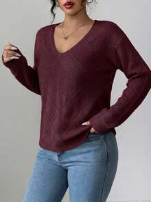 EURMUSE Women's Solid Color Minimalist Everyday Long Sleeve Regular Sweater - Burgundy - View 4