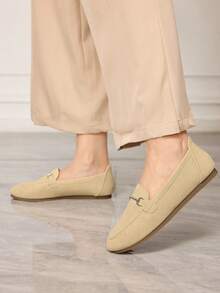 Sleekvia 2025春秋新款女士软底平底圆头乐福鞋 - 杏色 - 查看 5