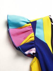 SHEIN Tween Girl Vacation Geometric Striped Print Cap Sleeve Backless Bow Jumpsuit - Multicolor - View 5