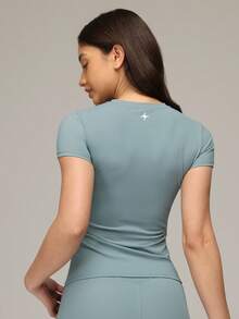 Sigmas Women's Slim Fit Stretch Short-Sleeve Tee Shirt - Blue - View 2