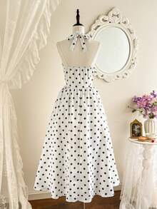 Vintamour 复古优雅女士波点印花缎面吊带蝴蝶结胸前连衣裙休闲假日派对长裙夏季连衣裙女士夏季度假装扮春季服装女士春季连衣裙女士春季服装春假装扮春季服装女士优雅派对连衣裙女士优雅派对连衣裙女士婚礼宾客连衣裙女士婚礼派对连衣裙毕业礼服优雅典礼连衣裙女士优雅连衣裙正式连衣裙 - 白色 - 查看 4