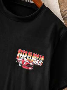Coolqubz 1pc Boys' Black T-Shirt,Fashionable Car Graphic Tee,Soft & Comfortable Fabric,Summer Streetwear For School,Back-To-School,Sports & Outings For Teens - Black - View 3