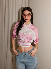 Bris Aura Women's Spring And Summer Y2K Streetwear Vintage Breathable Mesh Graphics Number Pattern Football Jersey T-Shirt - Pink - View 1
