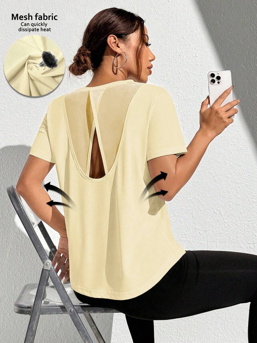 Sovereign Charm Cut Out Front Crop Sports Tank Top Workout Tank Top Gym Women Shirts - Yellow - View 1