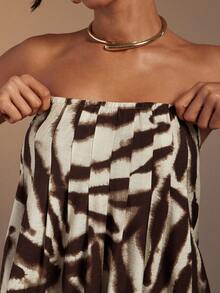 Hauture 女士性感抽象印花宽松休闲抹胸上衣 - 咖啡棕 - 查看 4