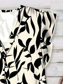 EMERY ROSE 女士全印花V领纽扣衬衫，休闲简约，适合夏季穿着 - 彩色 - 查看 3