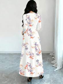 Modelyn 女士碎花圆领长袖A字连衣裙，春季款 - 彩色 - 查看 2