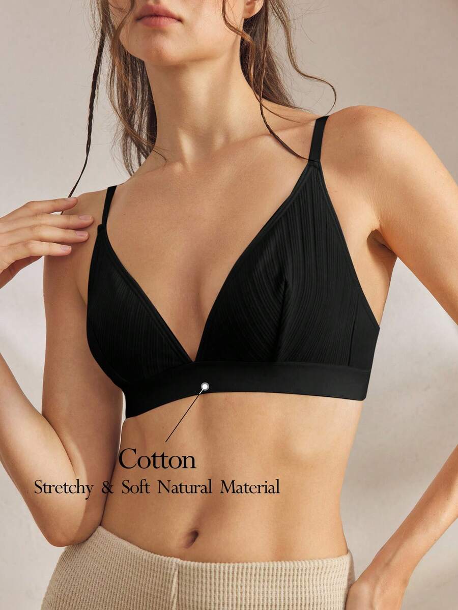 Ocili Áo ngực dệt kim cotton thoải mái dành cho nữ - màu đen - Xem 1