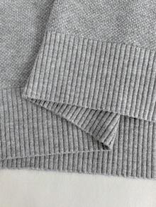 Franclia 女士春夏灰色简约百搭围巾领带时尚高端设计纽扣翻领插肩半袖休闲针织套头毛衣 - 灰色 - 查看 9