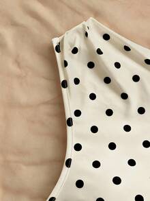 Soleia Blusa sin mangas con fruncidos y lazo frontal con lunares para mujer - Albaricoque - Ver 4