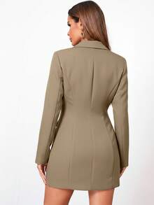 EURMUSE Women's Minimalist Commuter Notched Collar Double-Breasted Blazer, Autumn - Beige - View 2